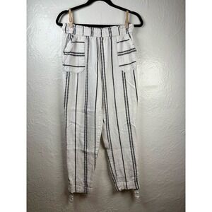 Happily Grey Striped Linen Blend Pants Medium Coastal Grandmother Luxe Beachy